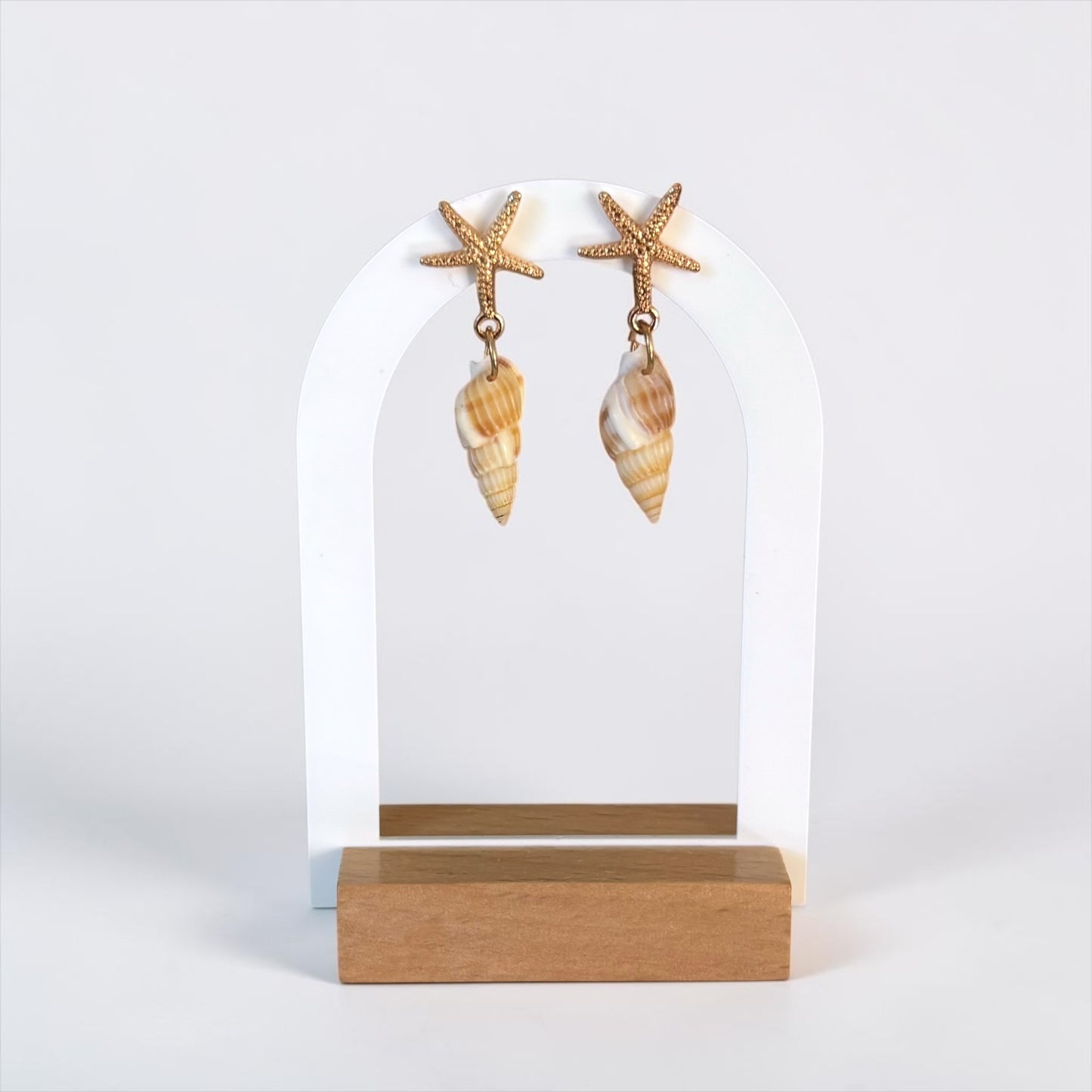 Gold Starfish Drop Earrings with Shell Charm