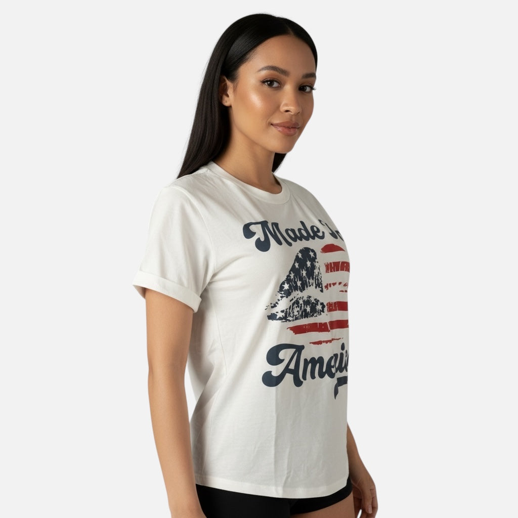 Camiseta con estampado de labios y cuello redondo hecha en Estados Unidos