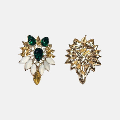 Elegantes pendientes tipo botón con diseño de noche de color esmeralda