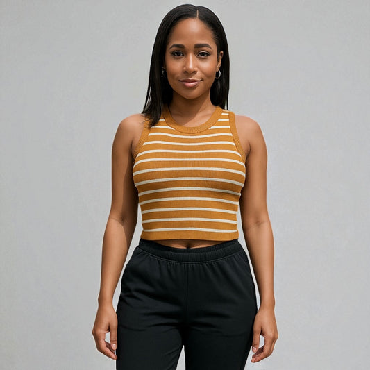 Striped Sleeveless Knitted Base Shirt