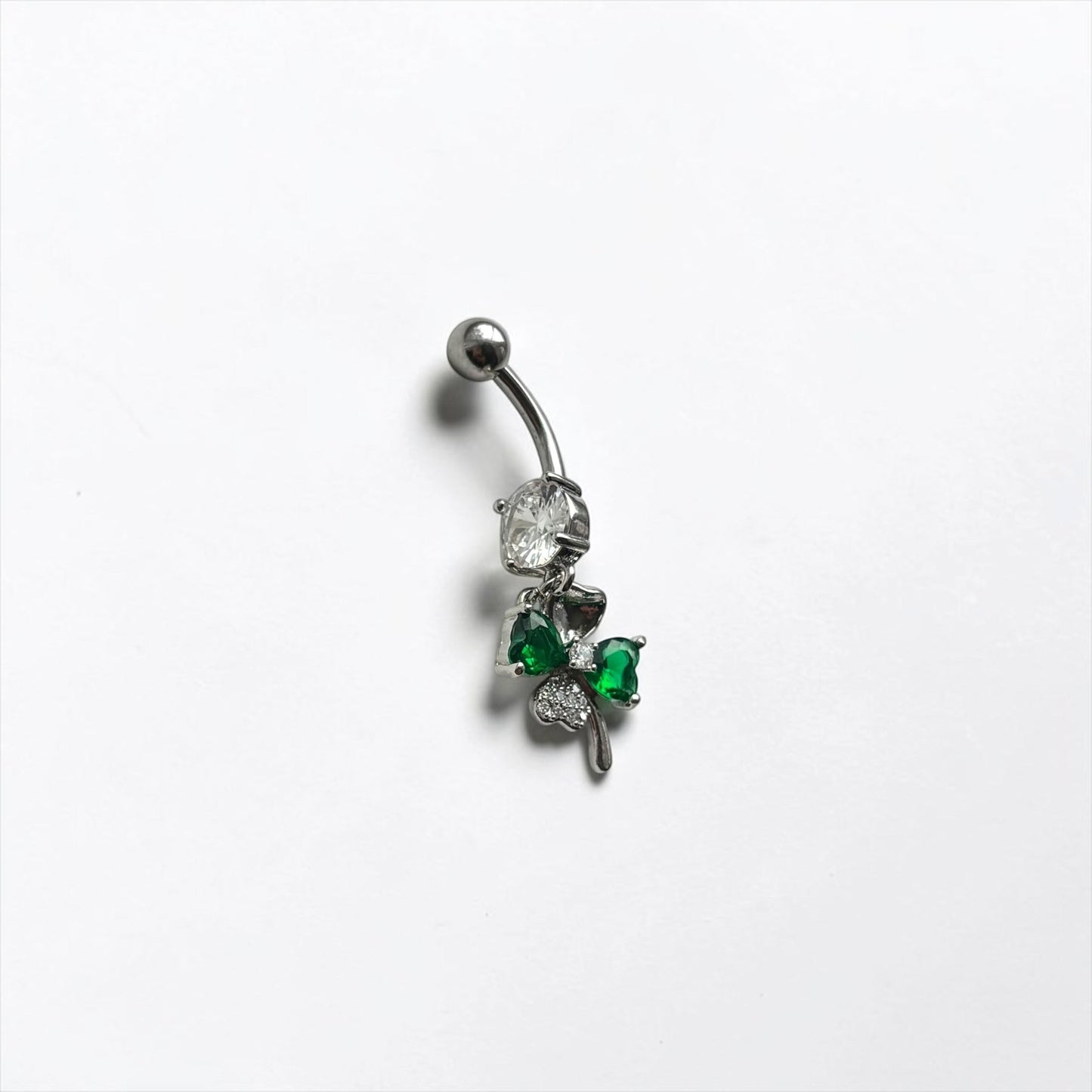 Emerald Clover Dangle Belly Ring