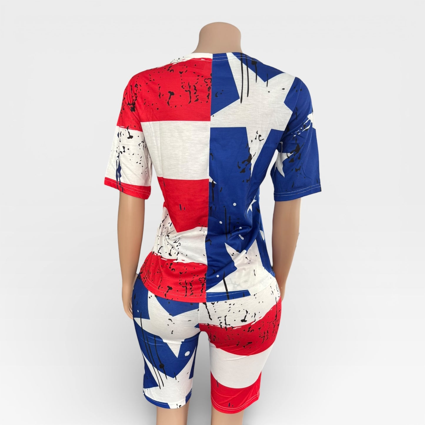 Conjunto de dos piezas de pantalones cortos con estampado de bandera estadounidense para mujer