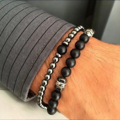 Juego de 2 pulseras de cuentas de piedra