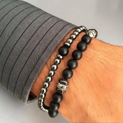 Juego de 2 pulseras de cuentas de piedra