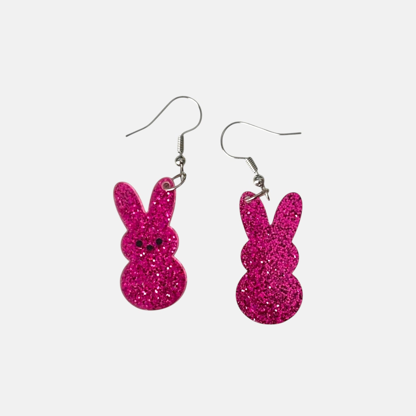 Dark Pink Glitter Bunny Acrylic Earrings