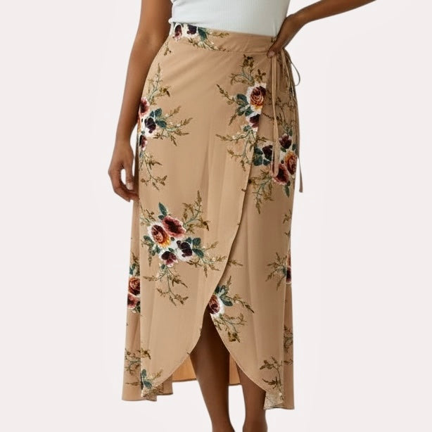 Falda con cintura atada y estampado floral