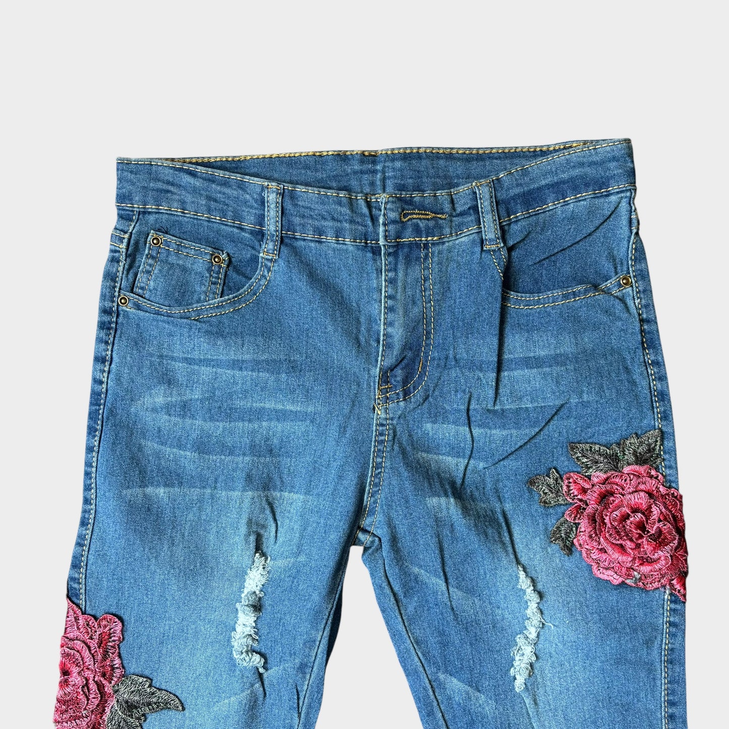 Rose Print Women Blue Jeans