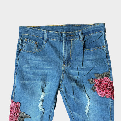 Rose Print Women Blue Jeans