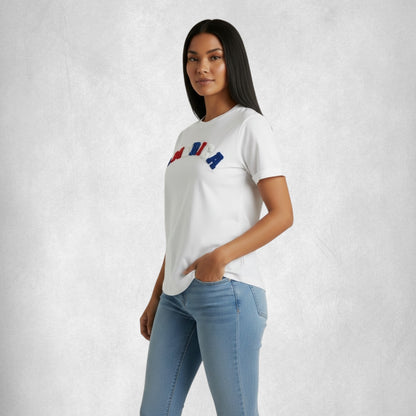 Camiseta blanca con cuello redondo y gráfico AMERICA