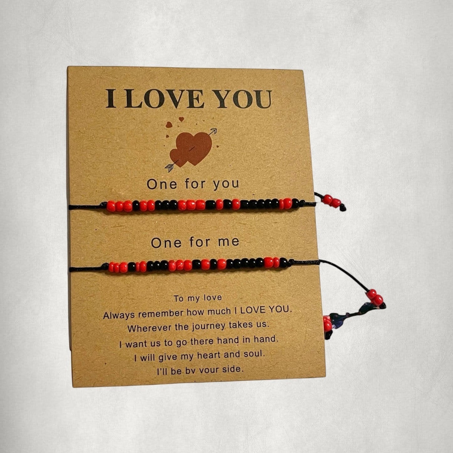Pulseras de pareja con cuentas negras y rojas