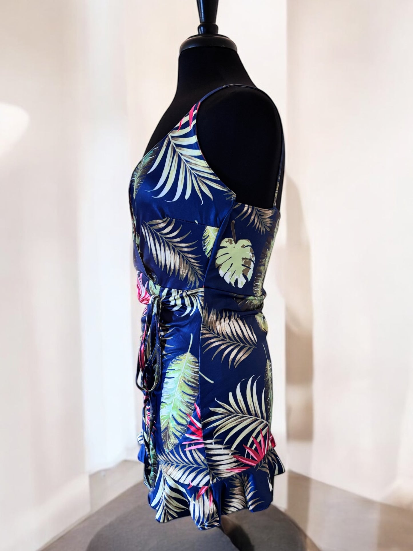 Floral Print Women Short V Neck Mini Dress