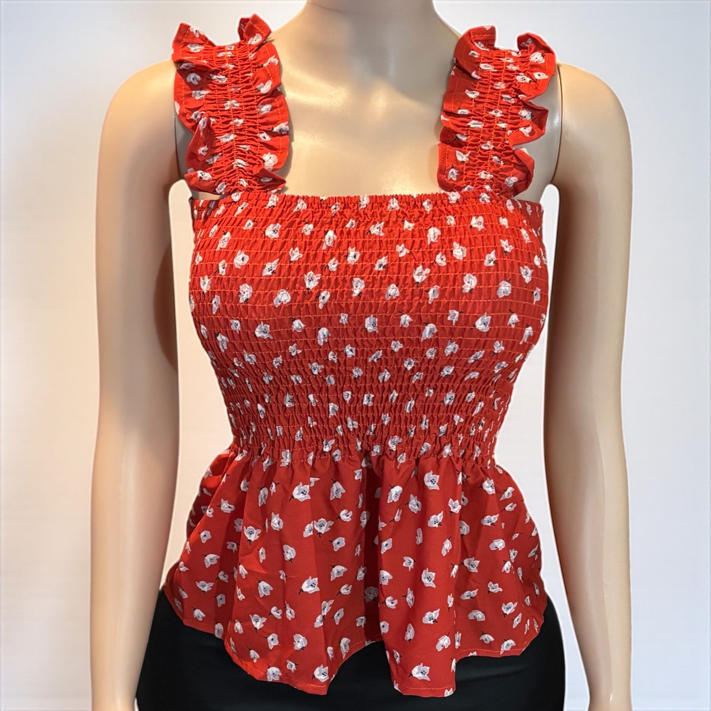 Floral Women Red Smock Tank