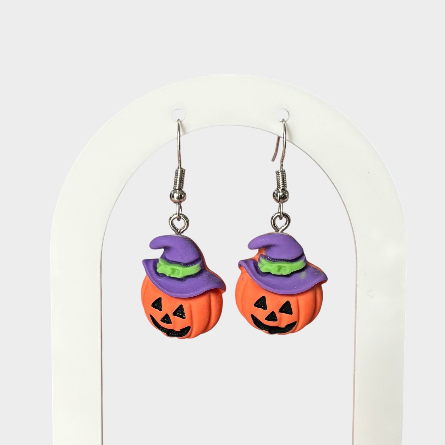 Pumpkin & Purple Witch Hat Dangle Earrings