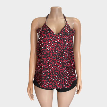Wine Red Leopard Printed Racerback Tank Top