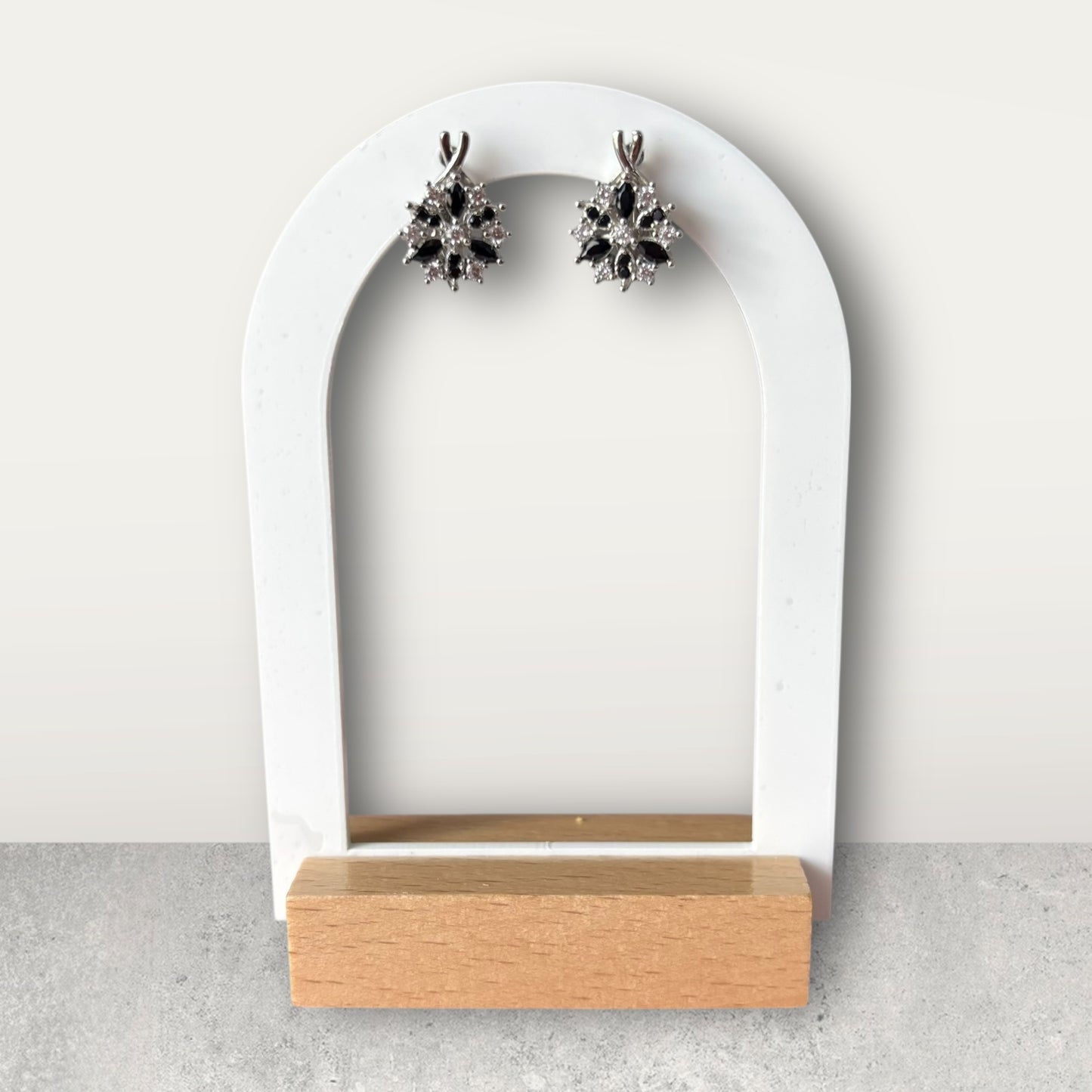 Black Silver Flower Hoop Earrings
