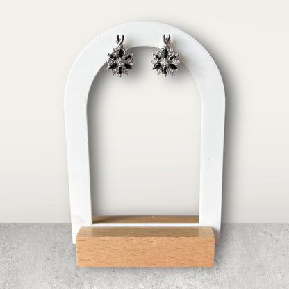 Black Silver Flower Hoop Earrings
