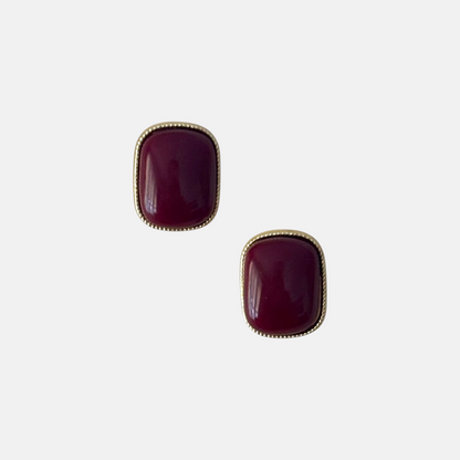 Burgundy Geometric Stud Earrings