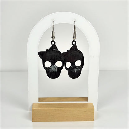 Cute & Spooky Black Skull Earring with Bow