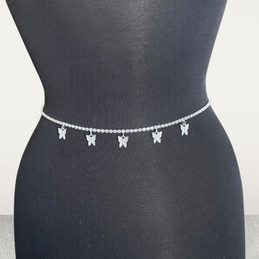 Cadena de cintura con diamantes de imitación y forma de mariposa