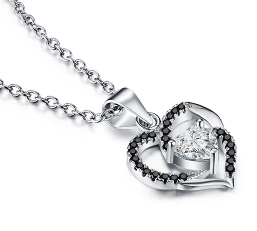 Black Silver Elegant Heart Pendant Necklace