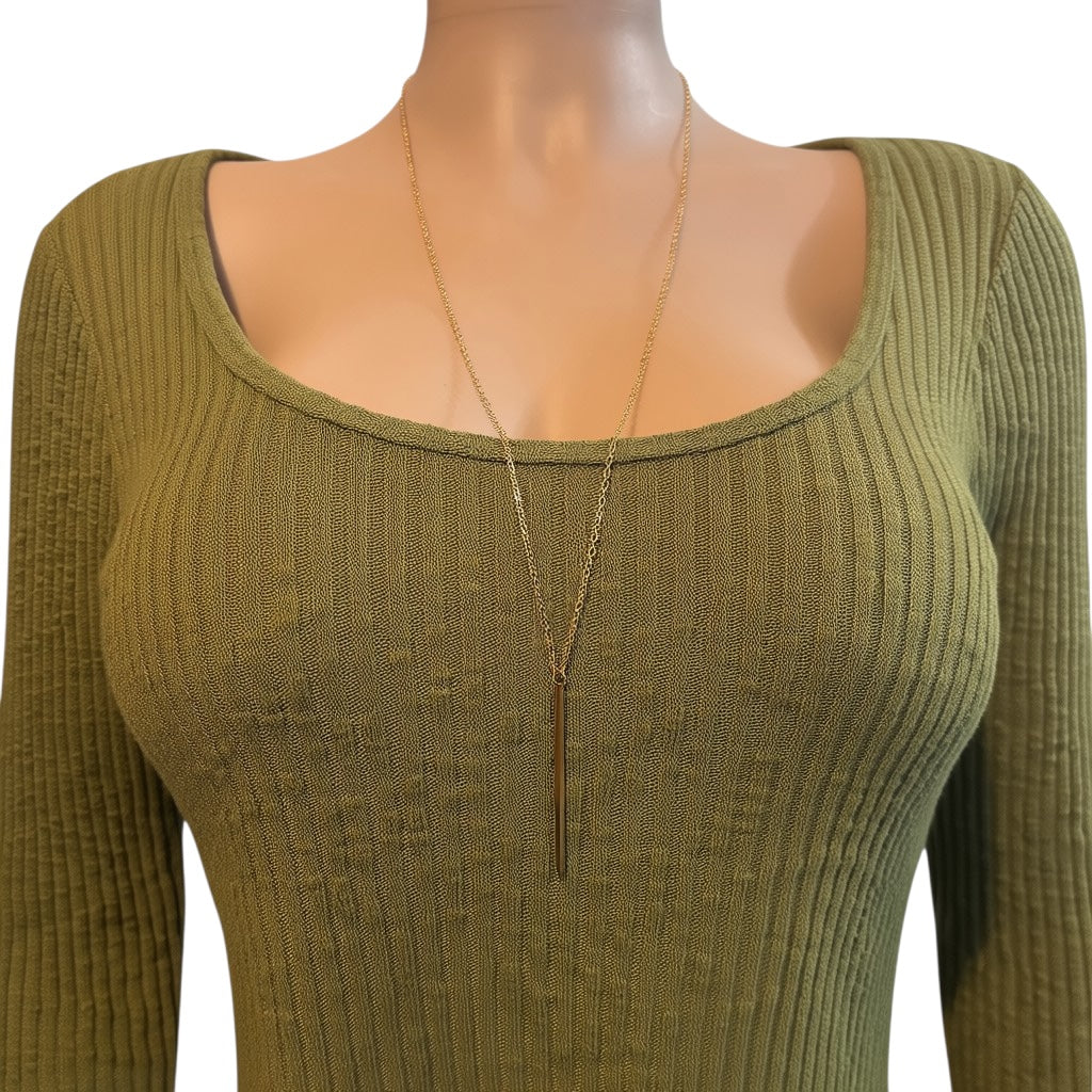 Long Classic Stick Pendant Gold Necklace
