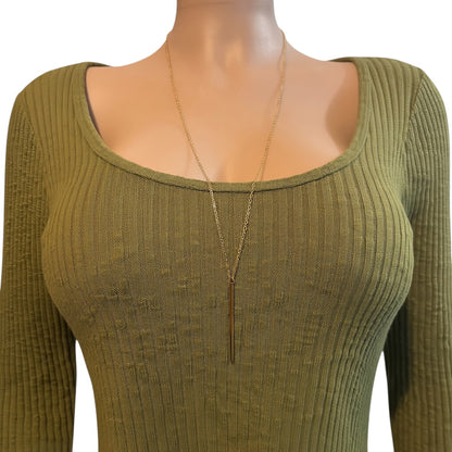 Long Classic Stick Pendant Gold Necklace