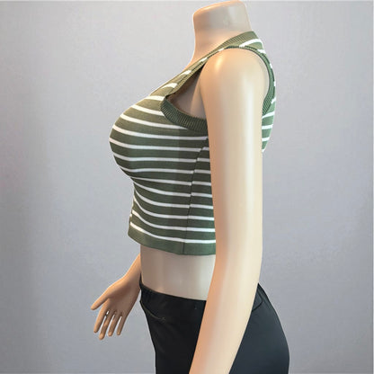 Striped Sleeveless Knitted Base Shirt