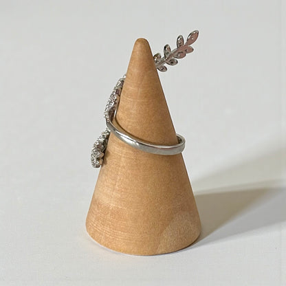 Silver Sterling Open Crystal Leaves Ring