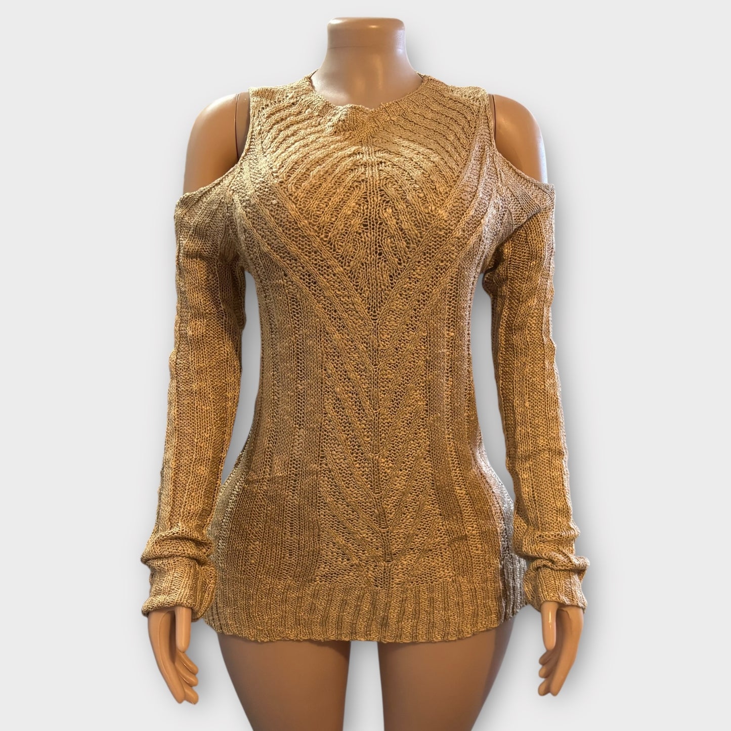 Suéter de punto de manga larga con hombros descubiertos para mujer