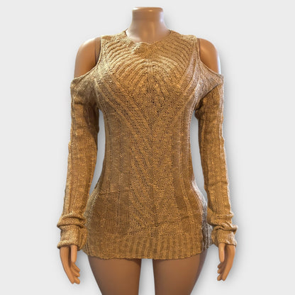 Suéter de punto de manga larga con hombros descubiertos para mujer