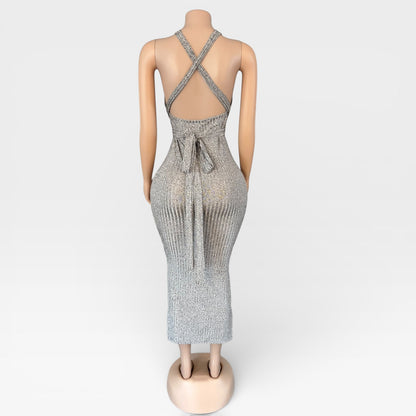 Vestido largo maxi de mujer color gris liso