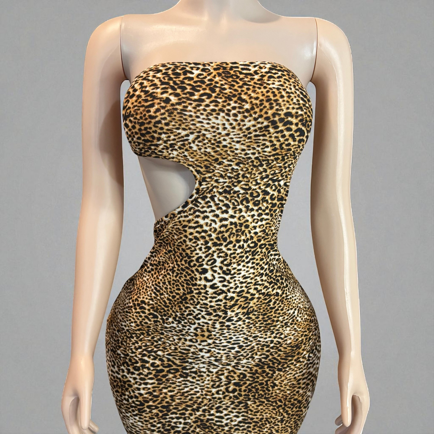 Leopard Print Strapless Midi Dress
