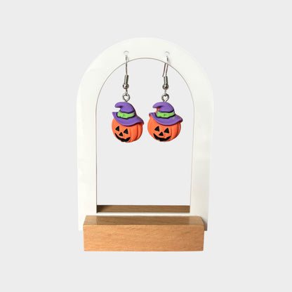 Pumpkin & Purple Witch Hat Dangle Earrings