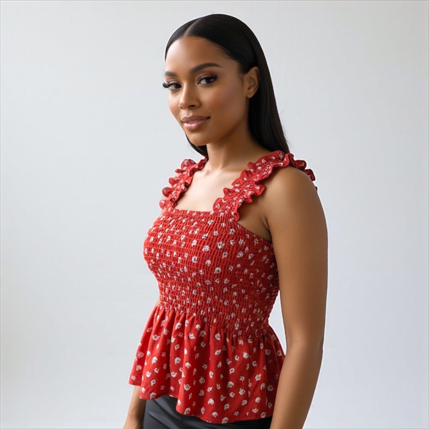 Floral Women Red Smock Tank