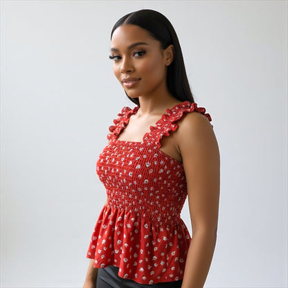 Floral Women Red Smock Tank