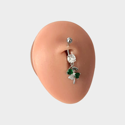 Emerald Clover Dangle Belly Ring