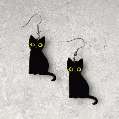 Small Black Cat Drop Earring