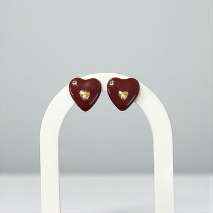 Bold Dark Burgundy Heart Charm Earrings