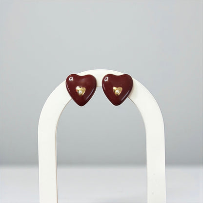 Bold Dark Burgundy Heart Charm Earrings
