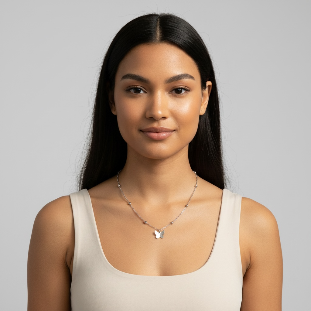 Butterfly Silver Choker W/ Back Chain Tassel