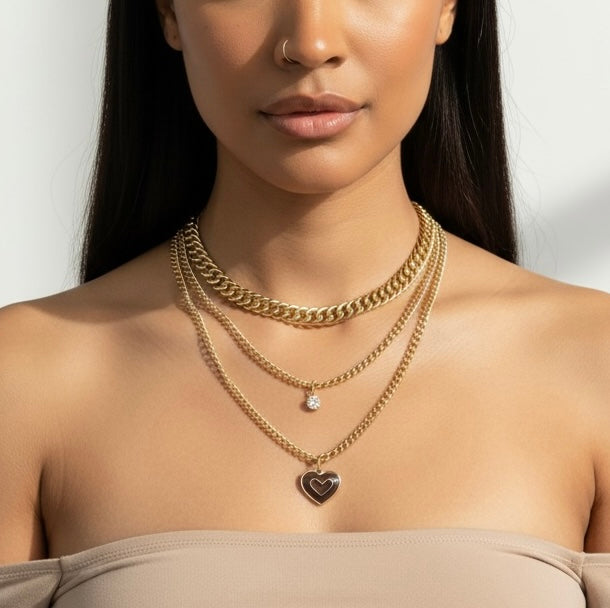 Golden Heart Layered Choker Necklace