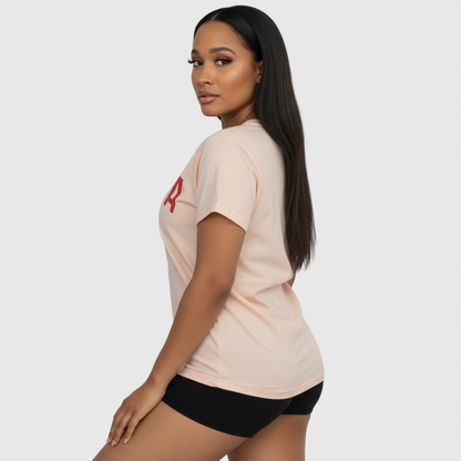 Camiseta con estampado de letras rosa suave para mujer