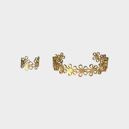 Floral Bracelet Ring Gold Set