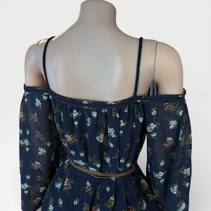 Elegant Navy Blue Floral Short Dress