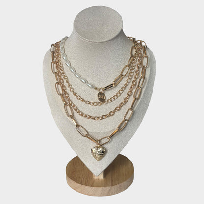 Gold Layered Pearl Heart Locket Necklace