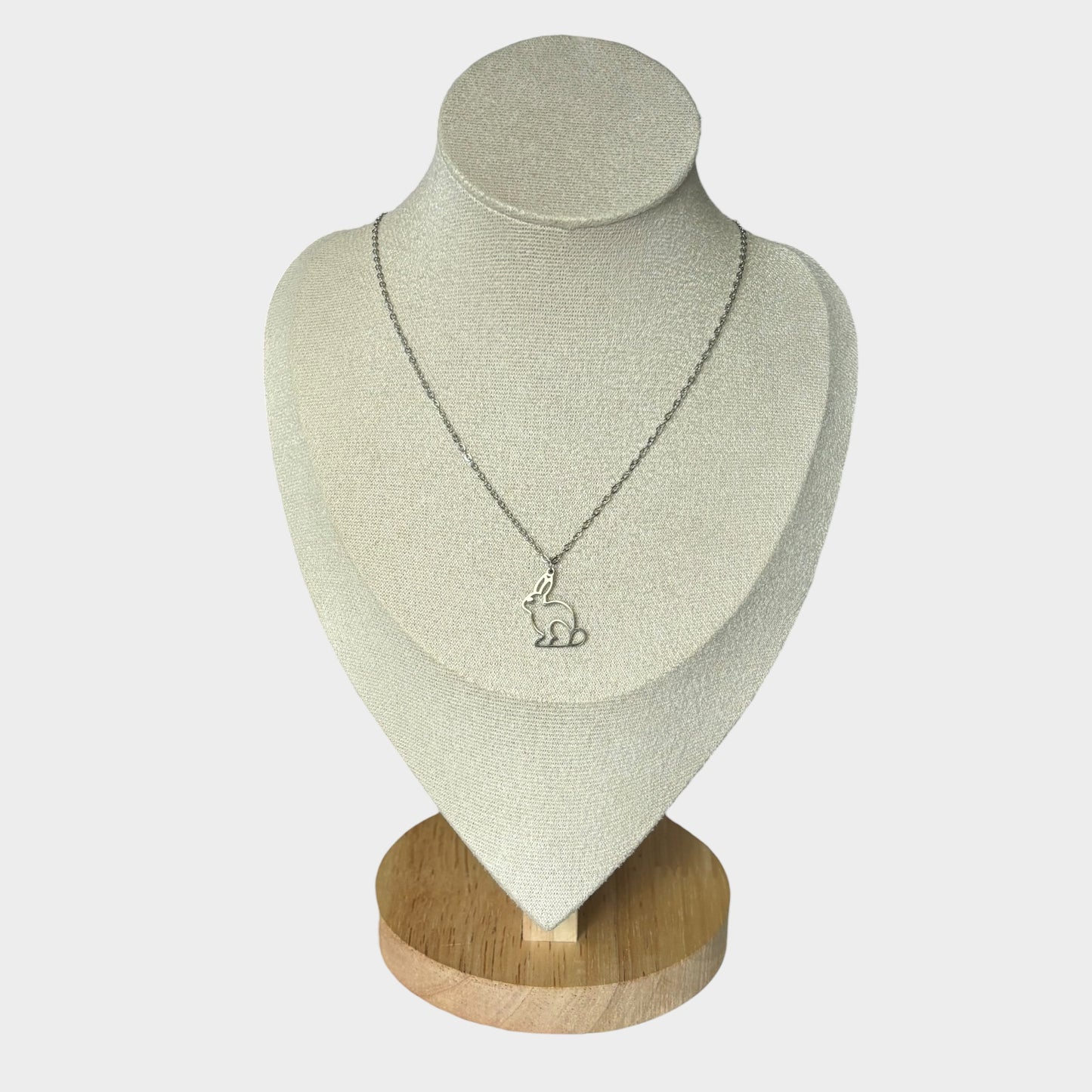 Silver Stainless Steel Bunny Pendant Necklace