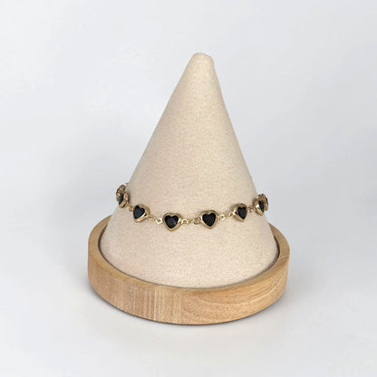 Gold-Tone Black Heart Charm Anklet