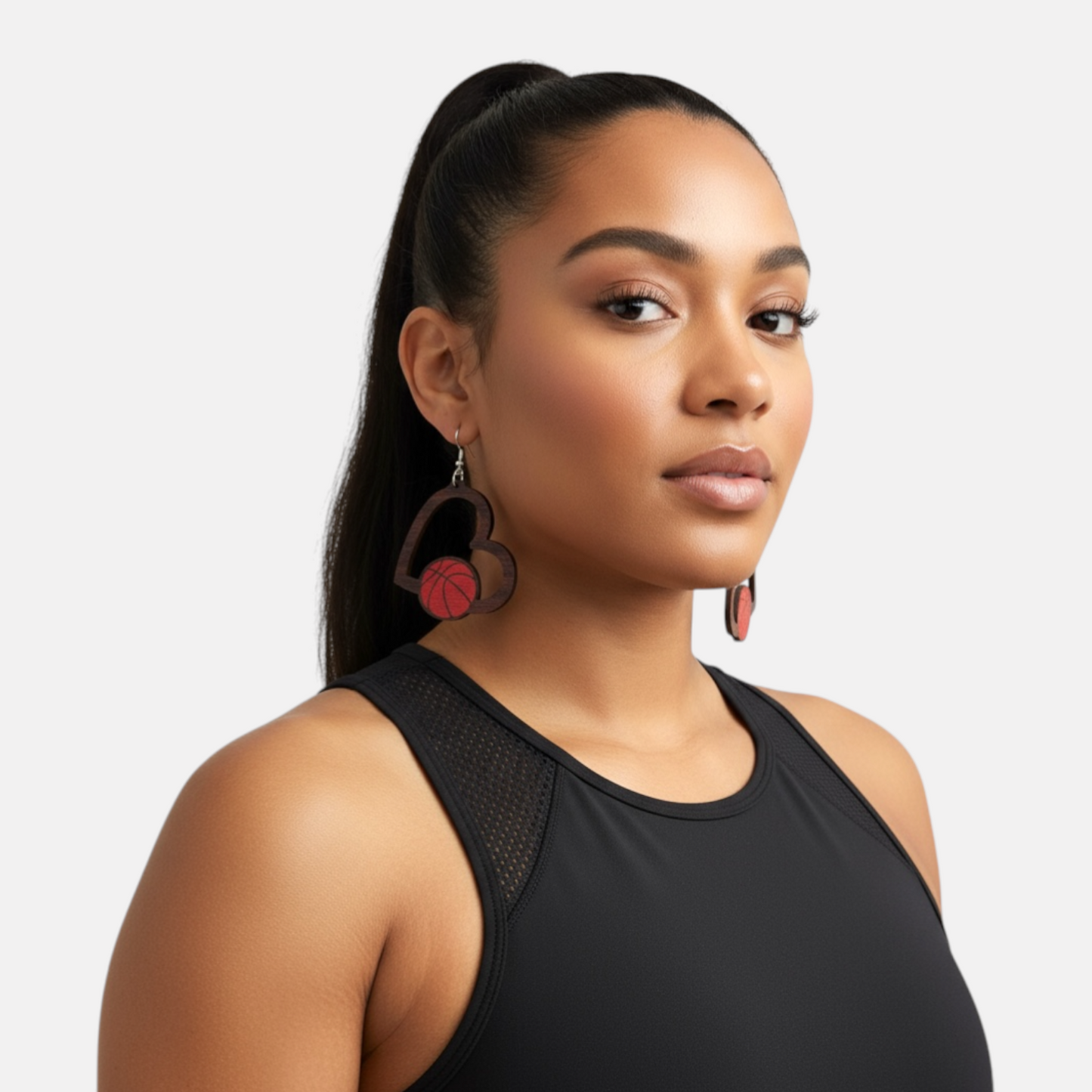 Heart Basketball Wood Earring