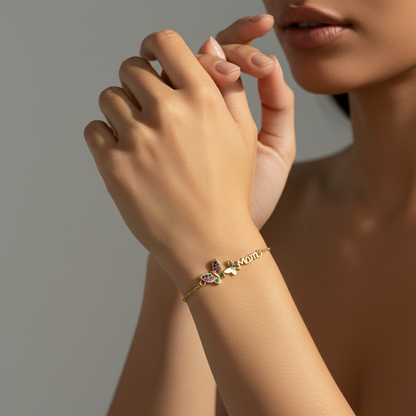 Mom Multicolor Gem Butterfly Charm Bracelet