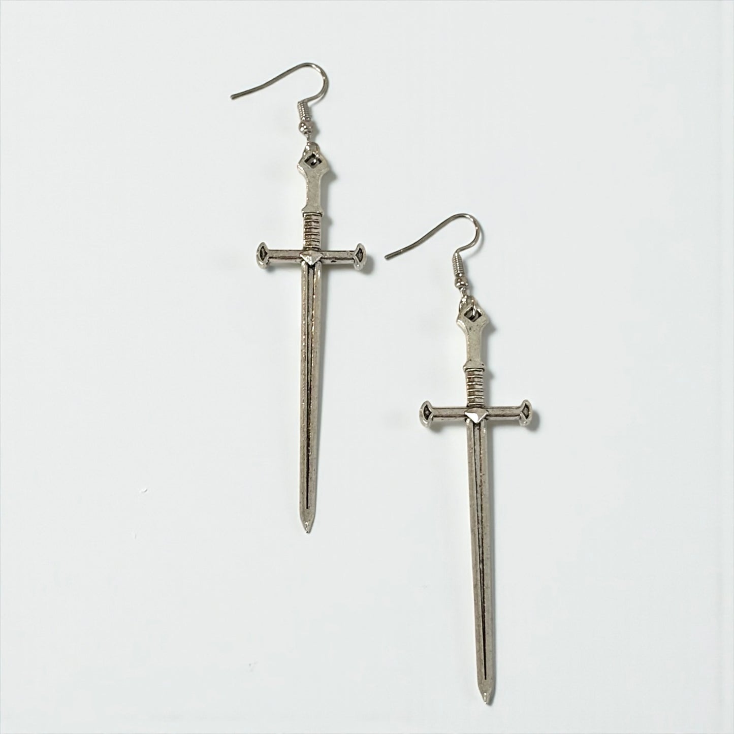 Punk Sword Hook Silver Earrings